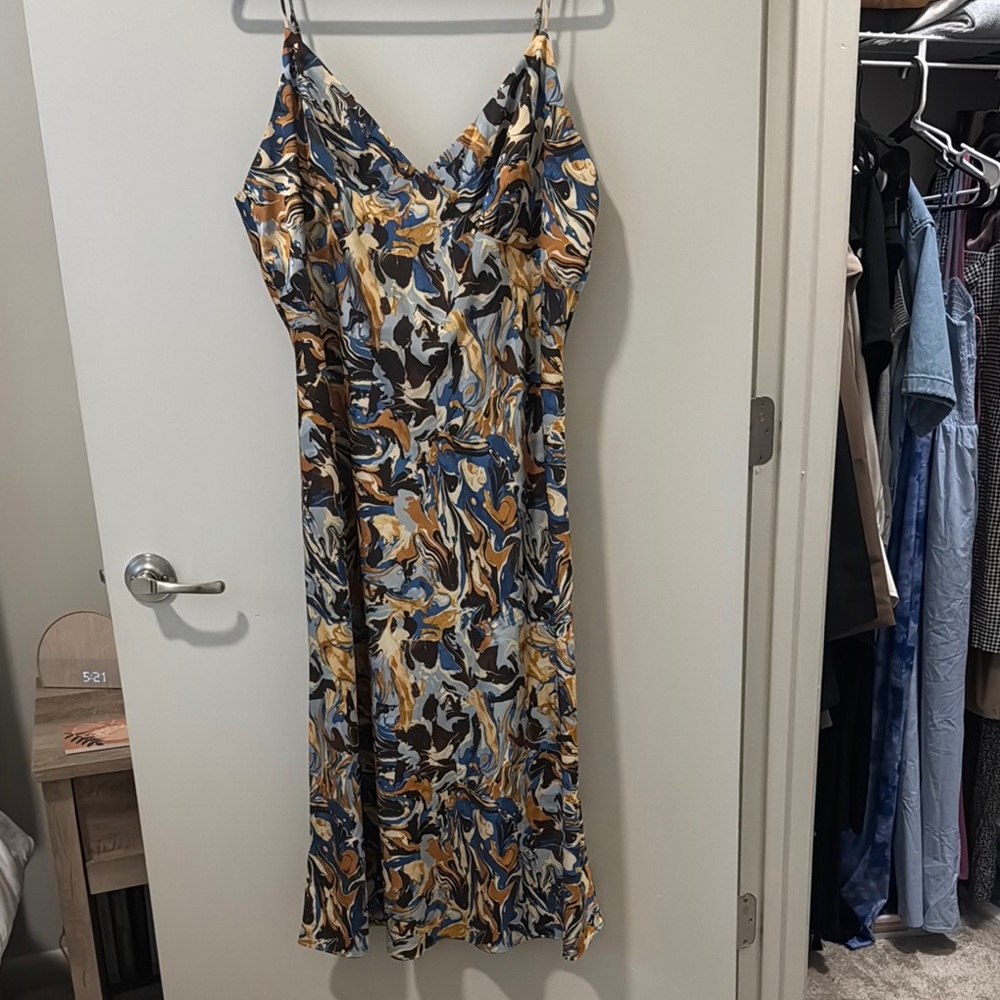 Abercrombie & Fitch Blue Tan Slip Dress Spaghetti Strap Midi